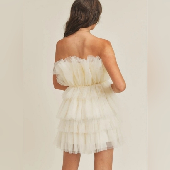 MABLE tulle ruffle strapless elegant taupe mini dress women Size Large - Picture 2 of 2